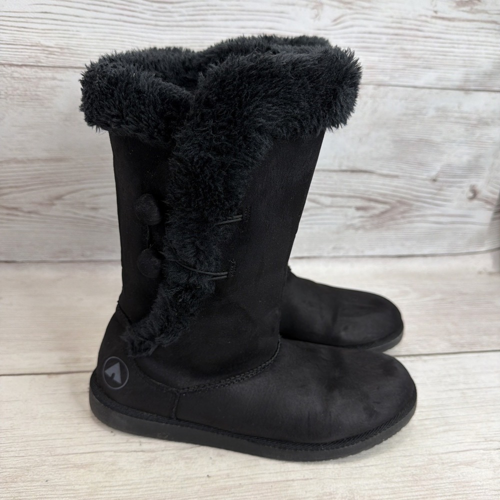 Women's AirWalk Fall Winter Cozy Black Boots Faux Suede Fur Lined Size 9